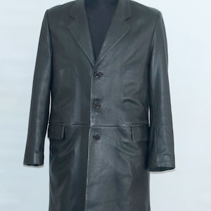 Vintage men&#39;s long black Leather Coat marked size 50