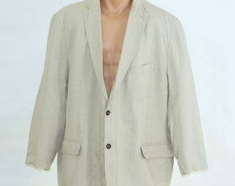 MEN&#39;S pure linen Light grey  jacket. Vintage style linen button down blazer.
