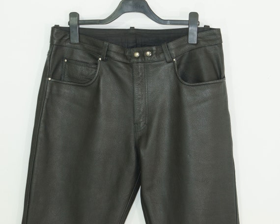 Real leather pants Biker Rocker black thick leath… - image 2
