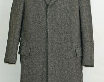 Stafford Ellison Grey Tweed Wool Coat Below Knee Length Large Size 