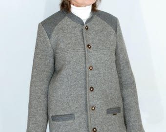 Vintage Geiger Tyrol Boiled Wool Jacket: Heather Gray Austrian Walkjanker (EU 48)