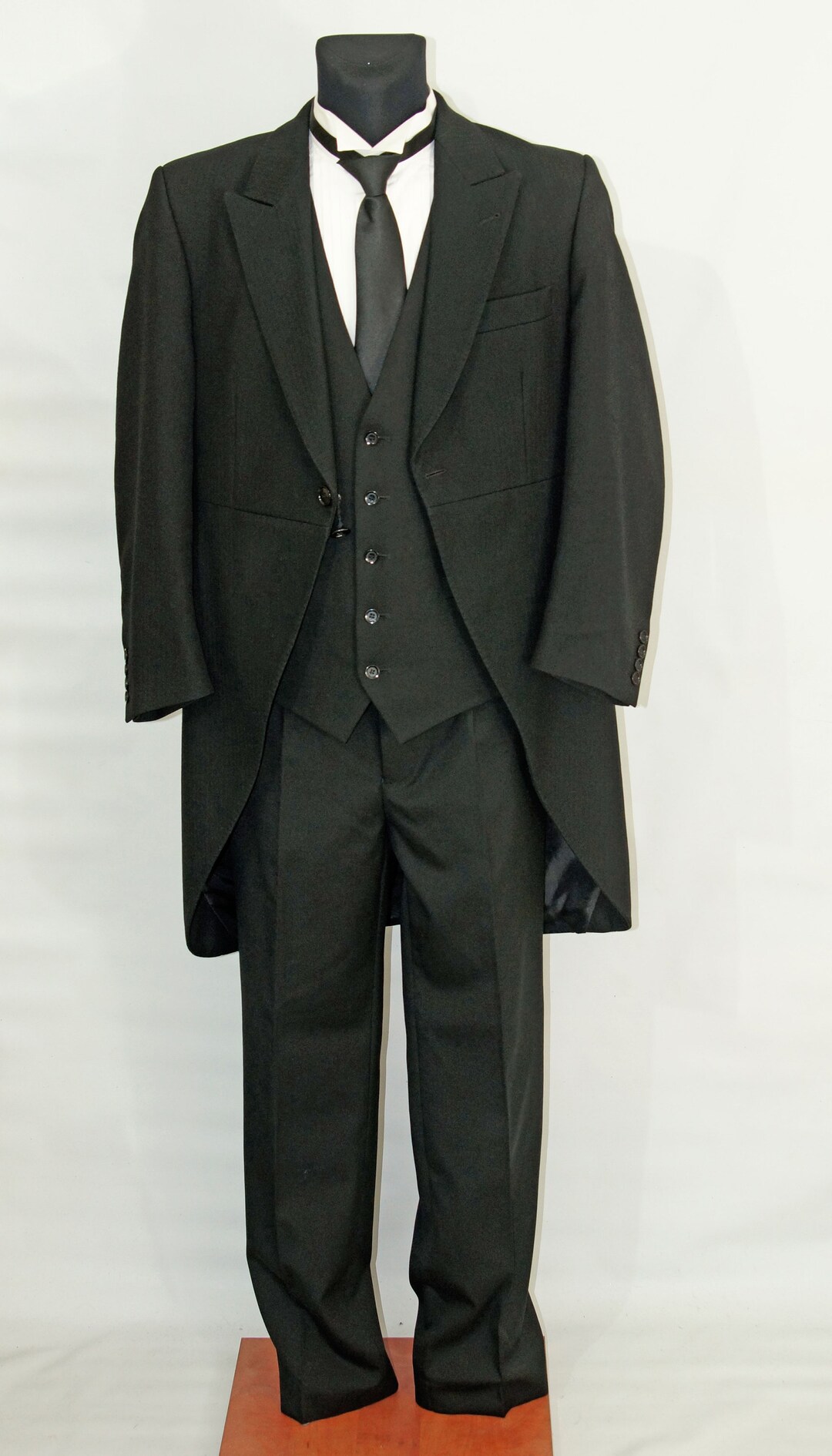 Men's Tuxedo Set 100 Wool Striped Tailcoat Solid Black Trousers Solid
