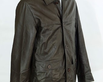 Vintage Dark Brown Leather Blazer - Men's Soft Genuine Leather Jacket (size M)