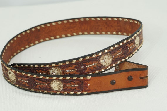 Vintage Embossed Genuine Leather Brown Belt 4cm/ 1,6 Inch  display picture 1