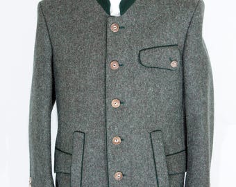 Men's Green Thick Wool  Trachtenjanker Pea Coat Bavarian style warm Jacket, size 48