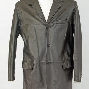 MEN&#39;S black real Leather blazer Classic 3 buttons closure jacket , chest 40 in