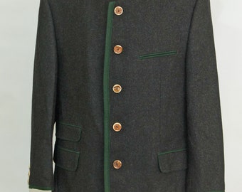 Chaqueta de lana negra estilo gabardina para hombre, estilo tirolés, estilo Oktoberfest, talla USA42S