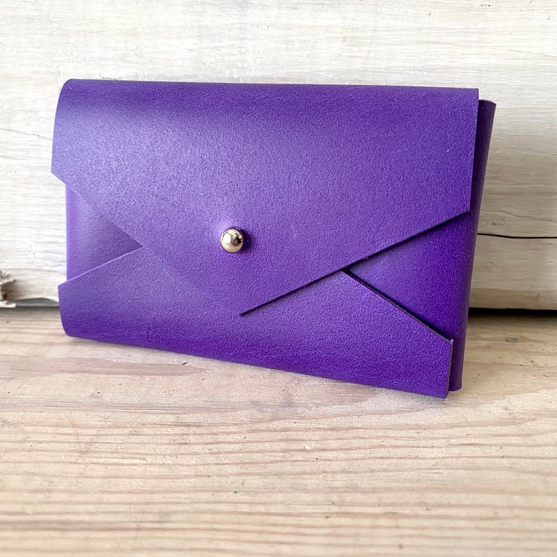 Minimalist Leather Wallet, Credit Card or Business Card Case Pink Red Purple White Wine Purple