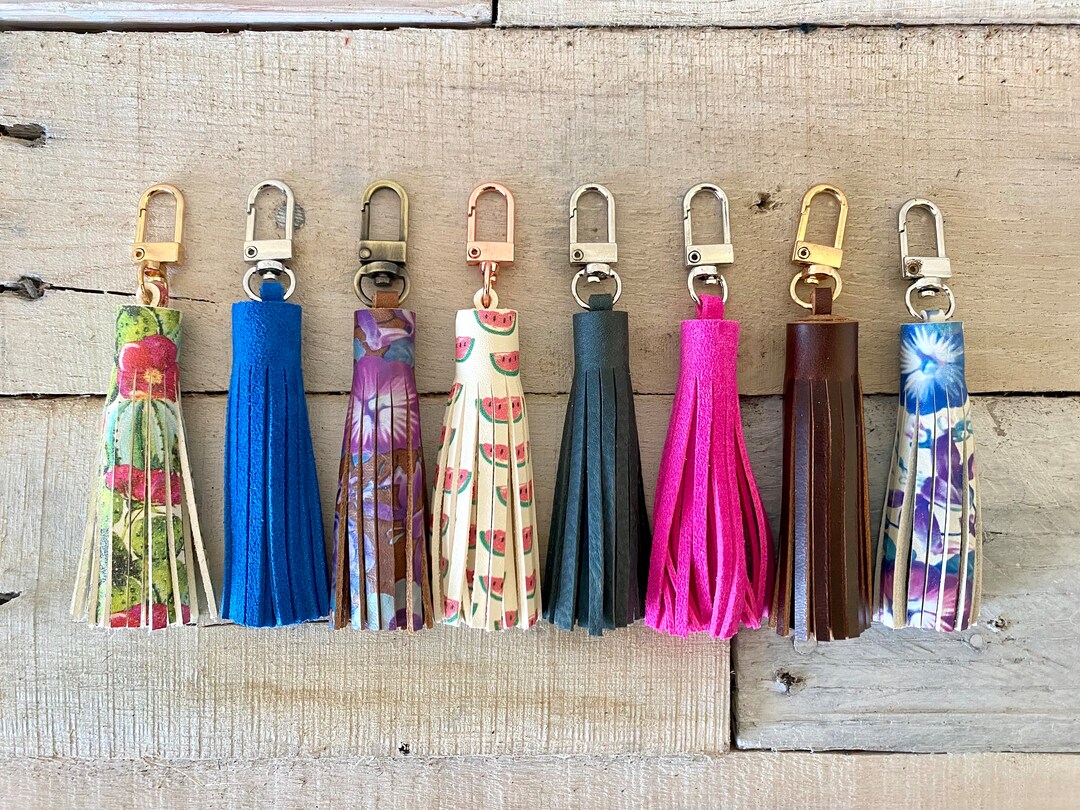 3 Mini Leather Tassel Replacement Zipper Pull, Handbag Accent, Keychain