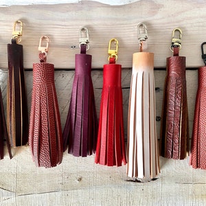 13 cm Leder Quaste als Akzent, für Handtasche oder Reißverschluss • Rot • Burgund • Lila •