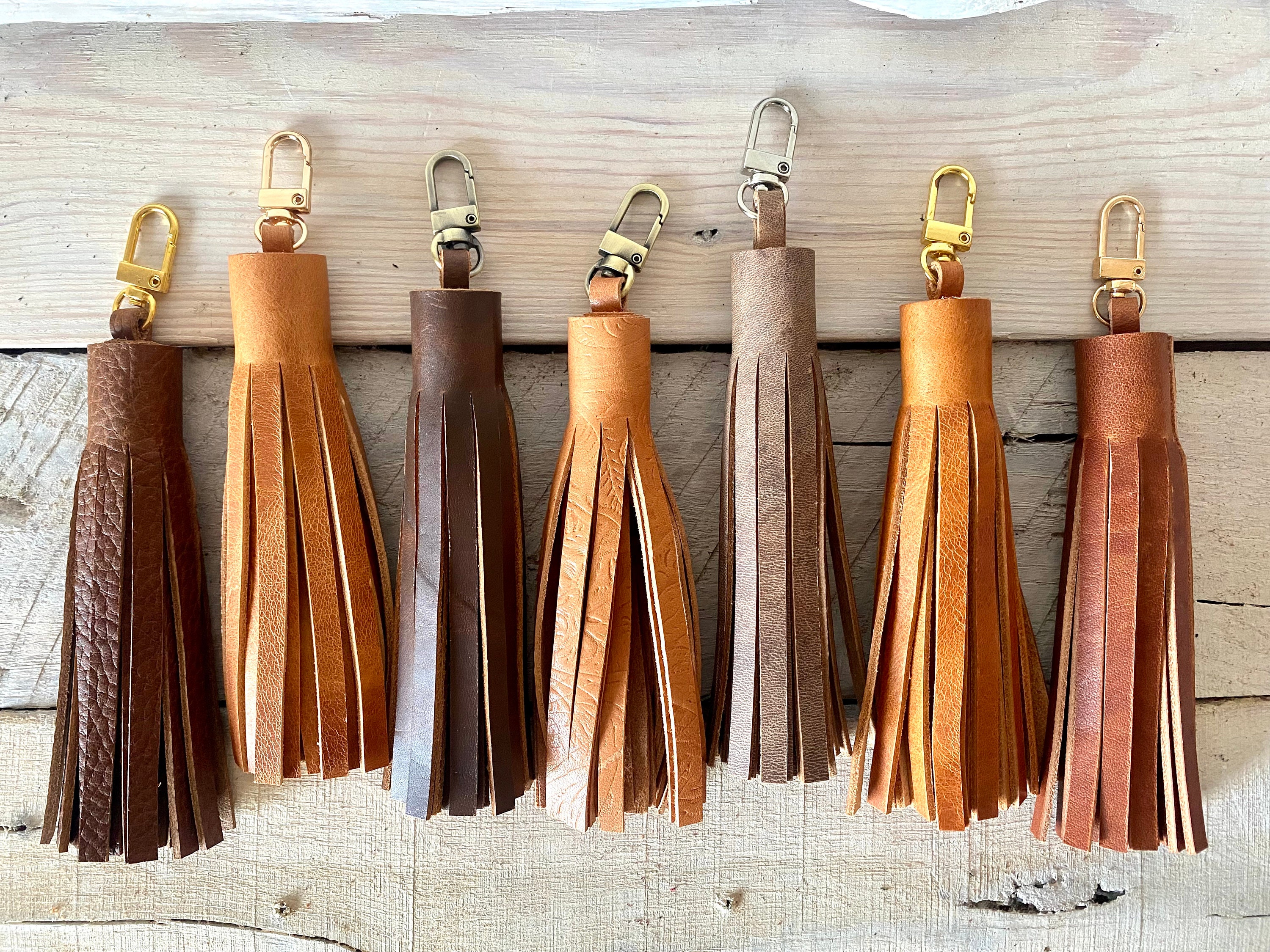 5" Leather Tassel for Handbag Accent, Keychain, Zipper Pull • Brown • Tan • Chocolate •