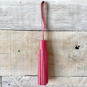 5 Loop Through Style Leather Tassel Handbag Accent, Keychain, Zipper Pull Pink
