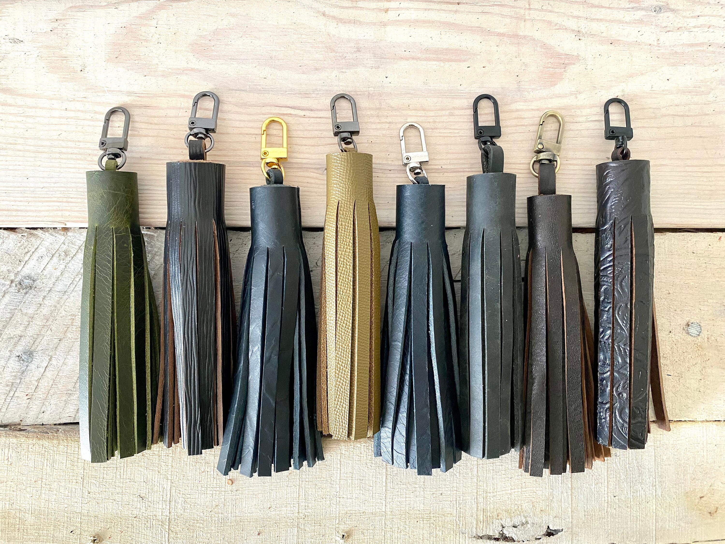 Metallic Leather tassel, single leather purse charm, leather key ring,  leather zipper pull, tassels for handbags, genuine leather key chain