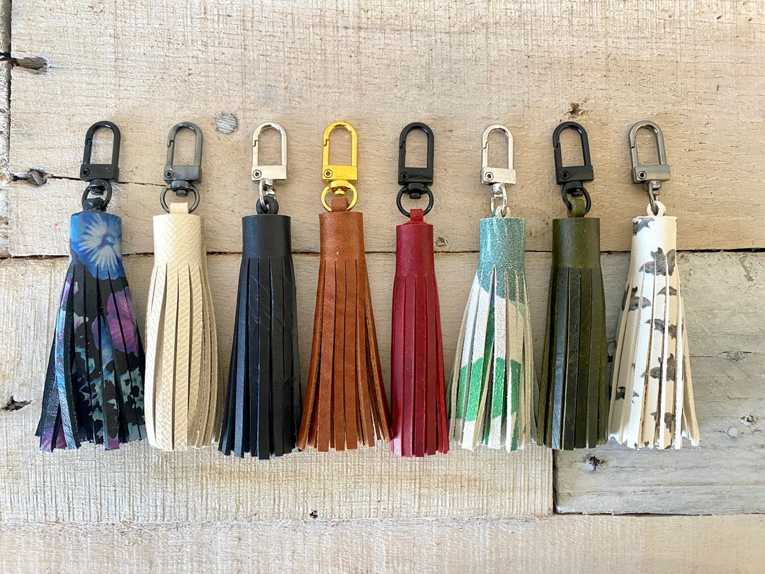 3 Mini Leather Tassel Replacement Zipper Pull, Handbag Accent, Keychain