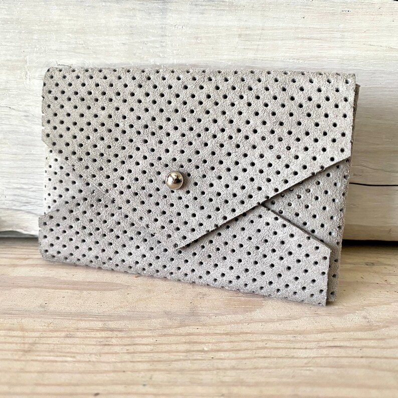 Minimalist Leather Wallet, Credit Card or Business Card Case Pink Red Purple White Wine Grey Perforated