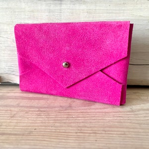 Leather Wallet, Credit Card or Business Card Case Pink Red Purple White Wine Neon Pink Suede