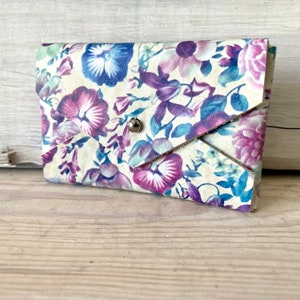 Minimalist Leather Wallet, Credit Card or Business Card Case Pink Red Purple White Wine White Floral Print