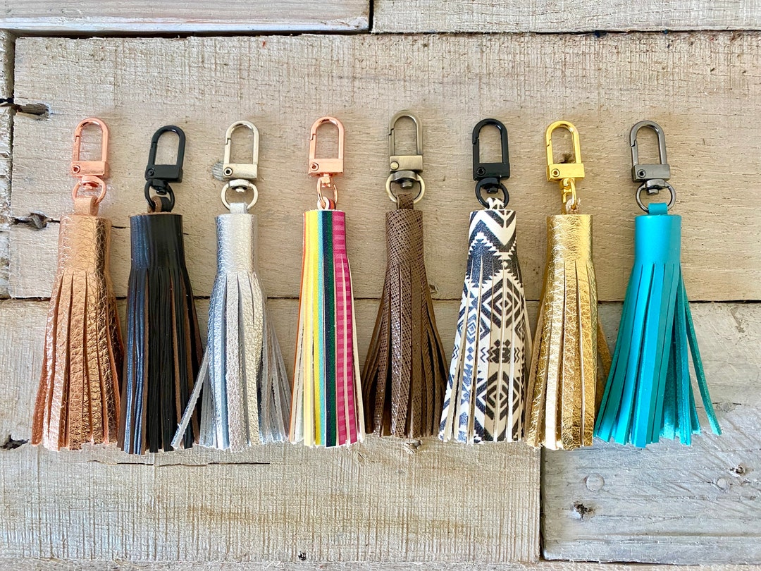 3 Mini Leather Tassel Replacement Zipper Pull, Handbag Accent, Keychain