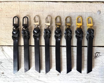 Black Leather Zipper Pull - Set of 2