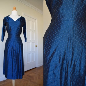 Vintage 1940 's // Midnight Blue Taffeta Abito da cocktail