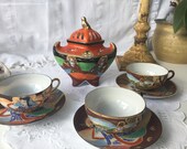 Vintage Satsuma Incense burner and 3 Satsuma Cup and saucer