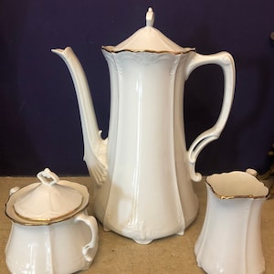 Tirschenreuth Baronesse white coffee set, milk jug and sugar bowl