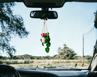 Häkelpflanze, Häkelpflanze Auto hängend, Autozubehör für Frauen, Sukkulente Autopflanzendekor, Autospiegel hängendes Zubehör