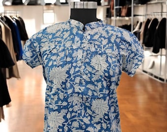 Handmade Indigo Block Print Tunic: Boho Floral Cotton Kurti