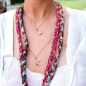 Braided kantha fabric necklace