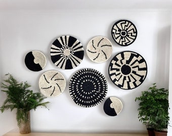 Handwoven Sabai Grass Wall Baskets: Bohemian African Decor, Set of 8 Pieces