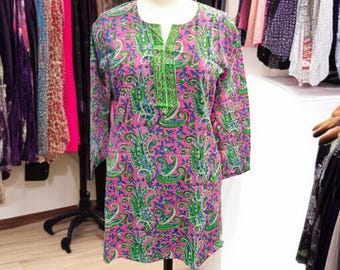 Handmade Cotton Paisley Kurti: Boho Embroidered Tunic Top