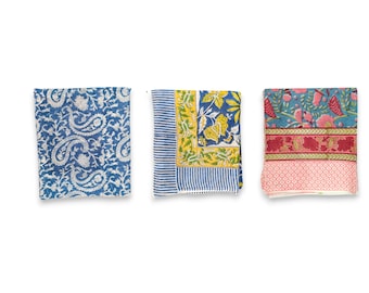 Conjunto de bufandas de algodón con estampado a mano: pañuelos florales indios, voile ligero