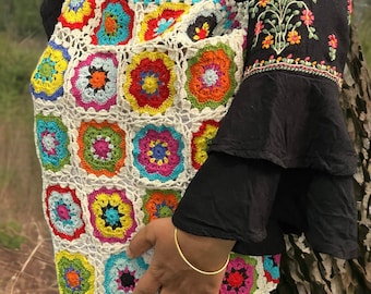 Crochet Bag, Granny Square Bag, Shoulder Bag, Patchwork Bag, Colorful Bag, Women's Bag, Summer Bag, Afghan Bag, Boho Bag, Gift For Her