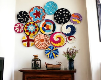Handwoven Sabai Grass Wall Baskets: Multi-Colored Boho Wall Decor