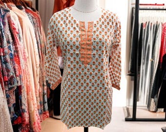 Katoenen katoen Kurti: boho etnische tuniek