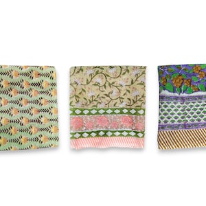 Hand Block Printed Cotton Scarves | Indian Boho Wraps | Soft Lightweight Stoles 77x45” | Assorted Floral Designs Packof 3