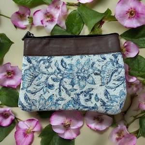 Boho feito à mão com zíper algodão tapete carteira azul e branco com estampa floral, acessórios femininos e meninas para uso diário presente para ela