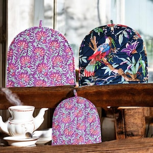 Handgemacht gesteppter Teewärmer: Blumen-Block-Print-Baumwollwärmer