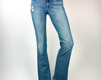 Vintage 2000s Ultra Low Rise Jeans Paige Denim Boot Cut 3" Zipper Distressed Flares