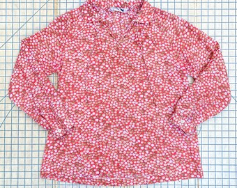 Blusa vintage de algodón de los años 70, color marrón y naranja, con cuello en V, estilo hippie, holgada, estilo bohemio, tejido ligero, con estampado floral y forma de campana, estilo trapecio, talla grande