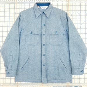 Vintage 1960s Woolrich Men's Blue Engineer Stripe Wool Woven Shirt Shacket