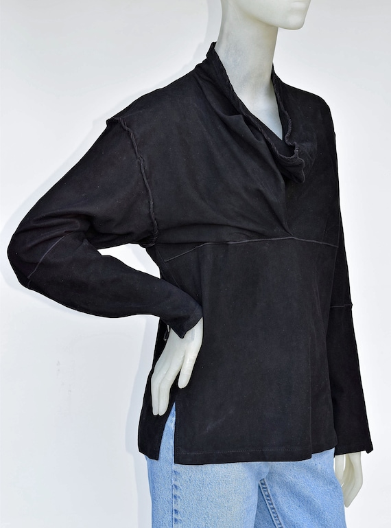 RARE Issey Miyake 80s Goth Black Suede Pullover T… - image 1