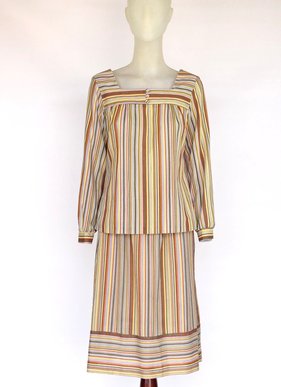 Vintage 60s Striped Set Matching Separates Skirt B