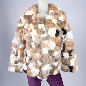Vintage 1970s Patchwork Fur Bomber Jacket Coat Medium Soft Glam Luxe Rock n Roll