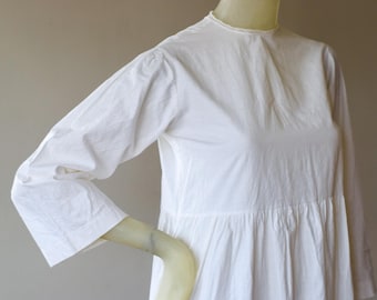 1900s Victorian Cotton Muslin Dress, High Neck Prairie Style, Size Small