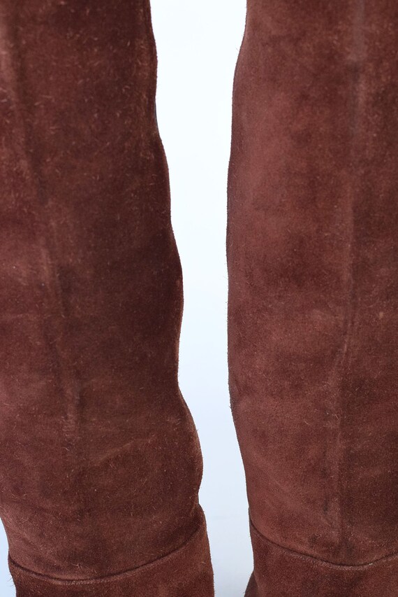 Vintage 1970s Over the Knee Boots Brown Suede Bla… - image 6