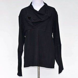 Vintage 1980s Issey Miyake Patchwork Suede Black Long Sleeve Shirt Funnel Neck Goth Tunic