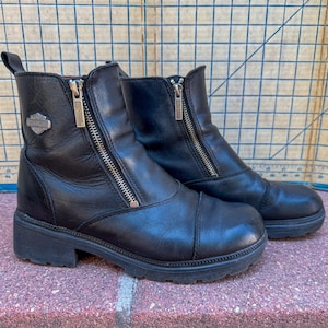 Vintage Harley Davidson Leather Ankle Boots: Women&#39;s Moto Biker Booties USA 8