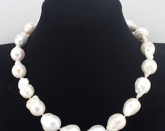 Highly Recommended!Must have!!!Top quality!!!Graceful 15x25mm Baroque Pearl Necklace,White Fireball Pearl Necklace, Flameball Pearl Necklace