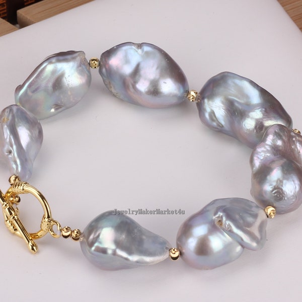 Bracelet de perles baroques grises pour femmes, bracelet de perles d'eau douce nucléées pour la mariée, demoiselle d'honneur de bracelet de perles